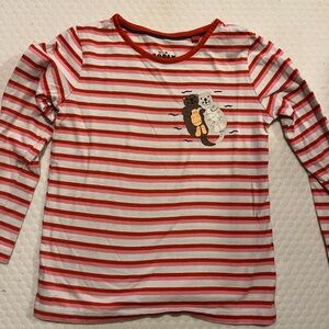 Mini Boden Red and White Striped Long Sleeve Tee